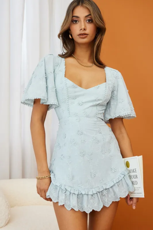 Joanie Angel Sleeve Floral Embroidery Mini Dress Mint sold by Selfie Leslie