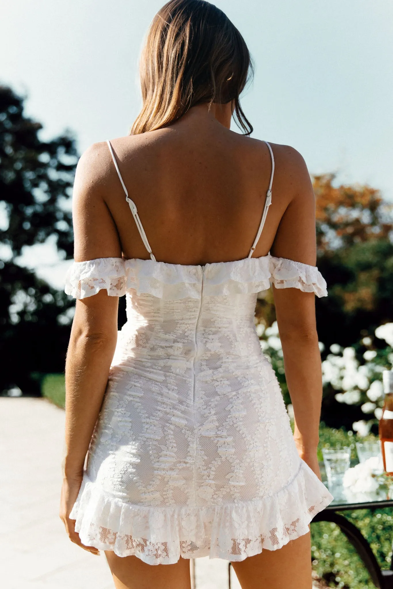 Matilda Frill Trim Lace Overlay Gold Bead Dress White sold by Selfie Leslie product image thumbnail 2