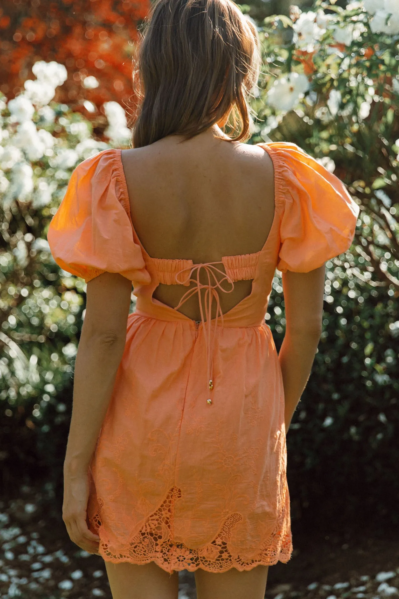 Lovers Lane Lace Trim Puff Sleeve Dress Neon Orange sold by Selfie Leslie product image thumbnail 2