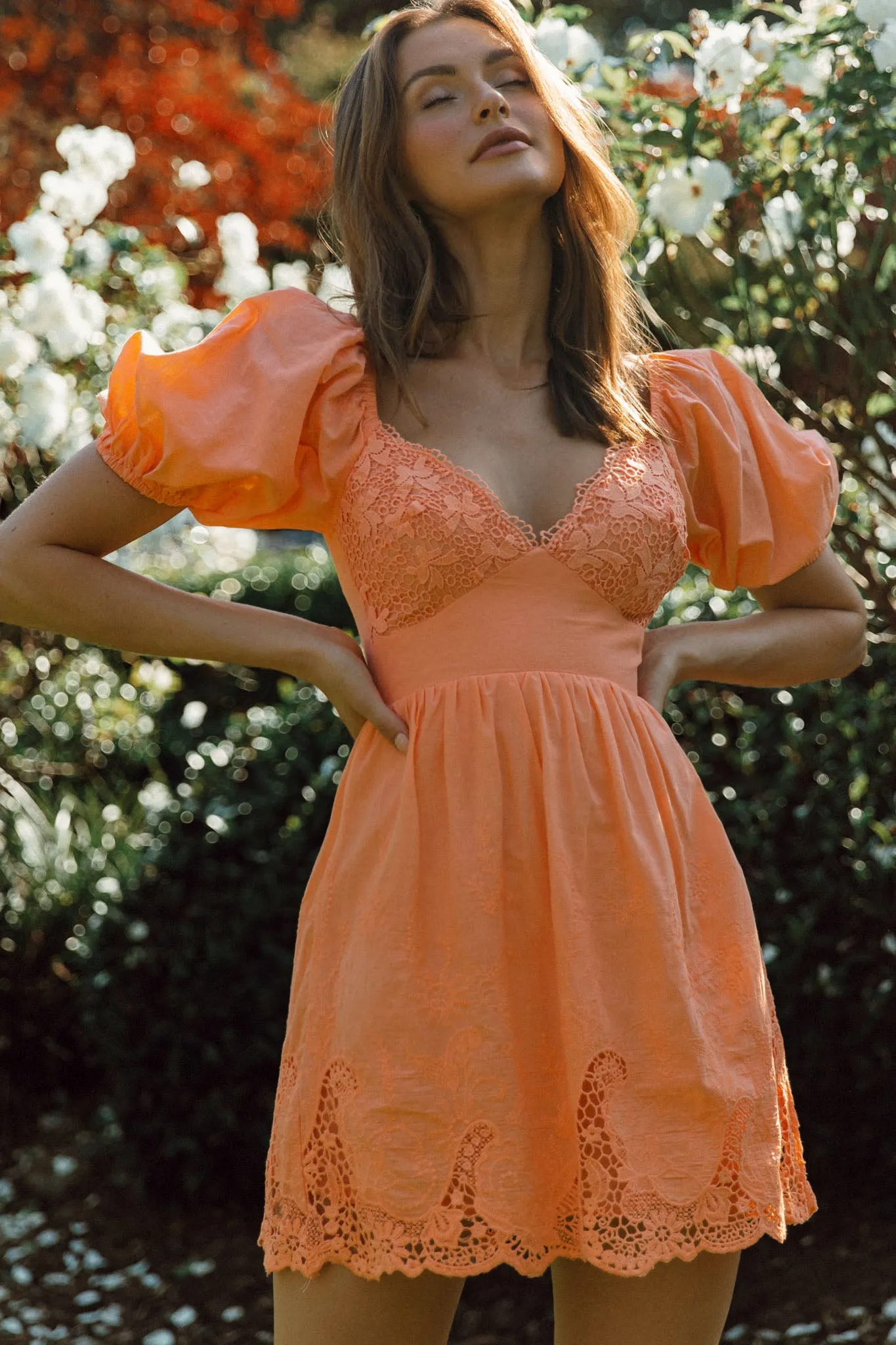 Lovers Lane Lace Trim Puff Sleeve Dress Neon Orange sold by Selfie Leslie product image thumbnail 4