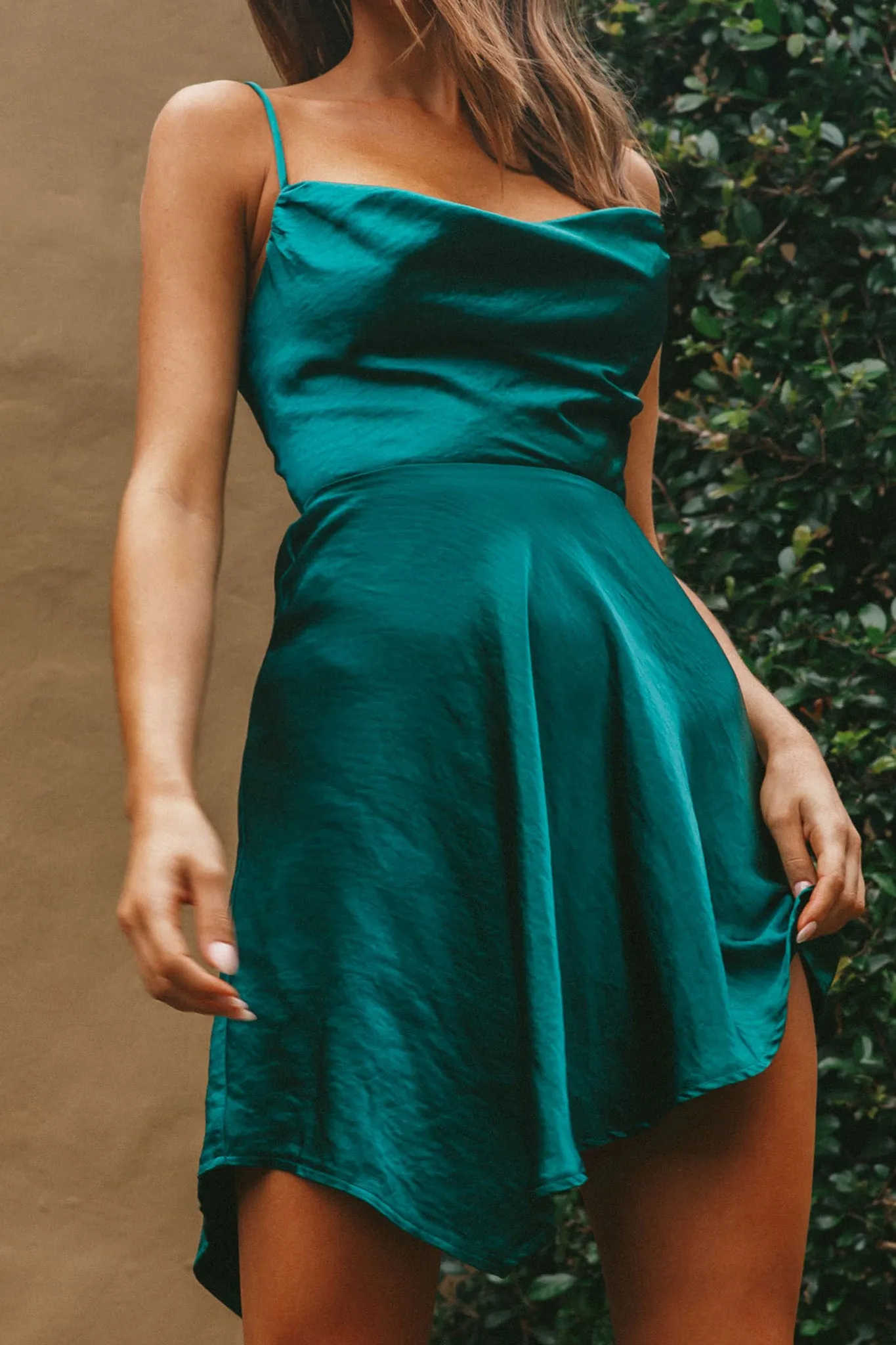 Angel Eyes Cowl Neck Asymmetrical Hem Mini Dress Forest Green sold by Selfie Leslie product image thumbnail 4