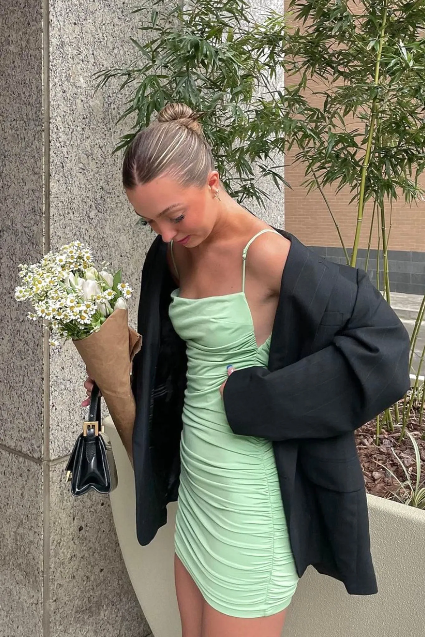 Shea Square Neckline Ruched Mini Dress Soft Olive sold by Selfie Leslie product image thumbnail 5