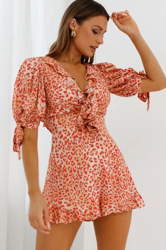 Francine Short Sleeve Tied Bust Romper Leopard Print Orange sold by Selfie Leslie