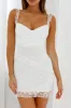 La Vida Sweetheart Neckline Frill Trim Polka Dot Mesh Dress White sold by Selfie Leslie