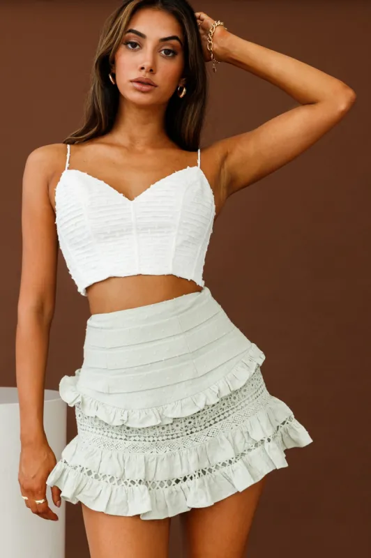 Perfect Timing Pleated Waist Frill Trim Mini Skirt Sage sold by Selfie Leslie