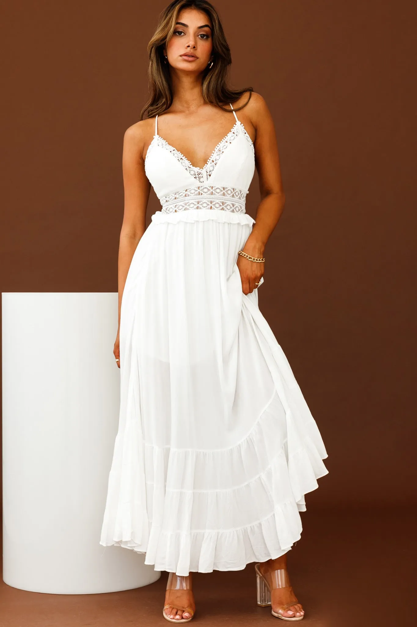 Desert Rose Crochet Tie-Up Back Maxi Dress White sold by Selfie Leslie