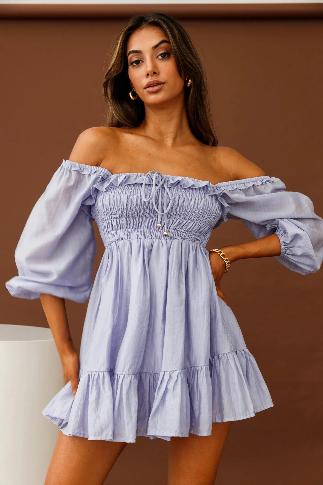 Flynn Balloon Sleeve Shirred Bust Mini Dress Lavender sold by Selfie Leslie product image thumbnail 4