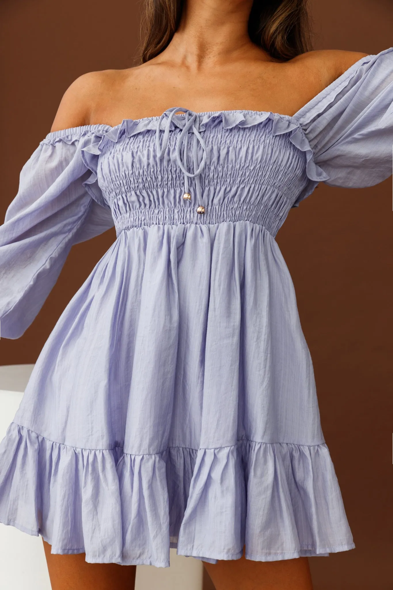 Flynn Balloon Sleeve Shirred Bust Mini Dress Lavender sold by Selfie Leslie product image thumbnail 5