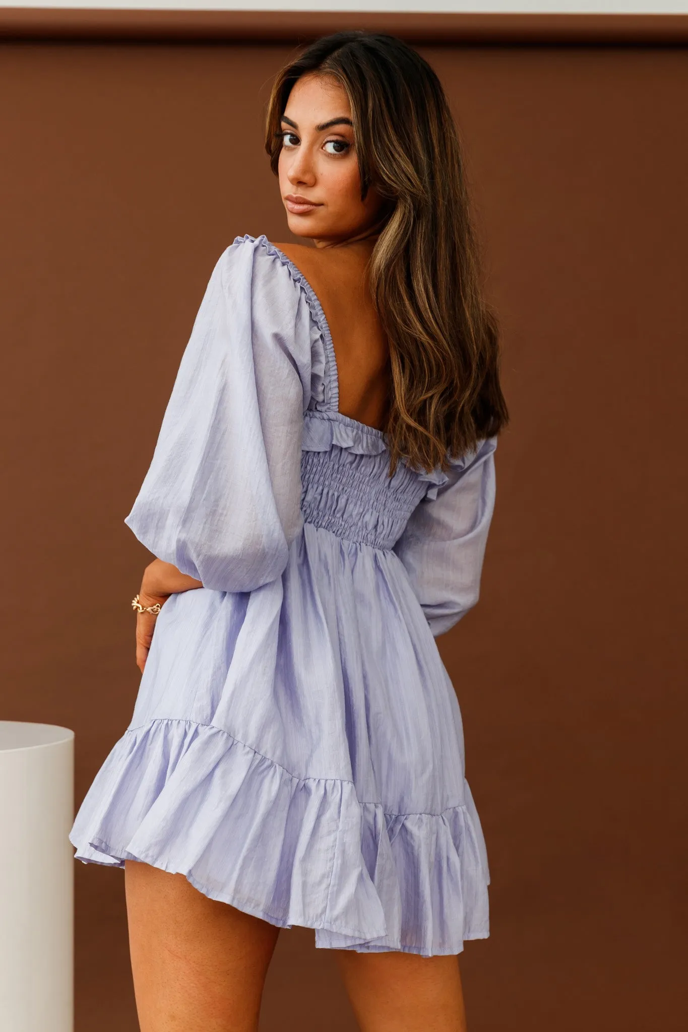 Flynn Balloon Sleeve Shirred Bust Mini Dress Lavender sold by Selfie Leslie product image thumbnail 2