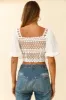 Golden Hour Lace-Up Front Crochet Crop Top White sold by Selfie Leslie