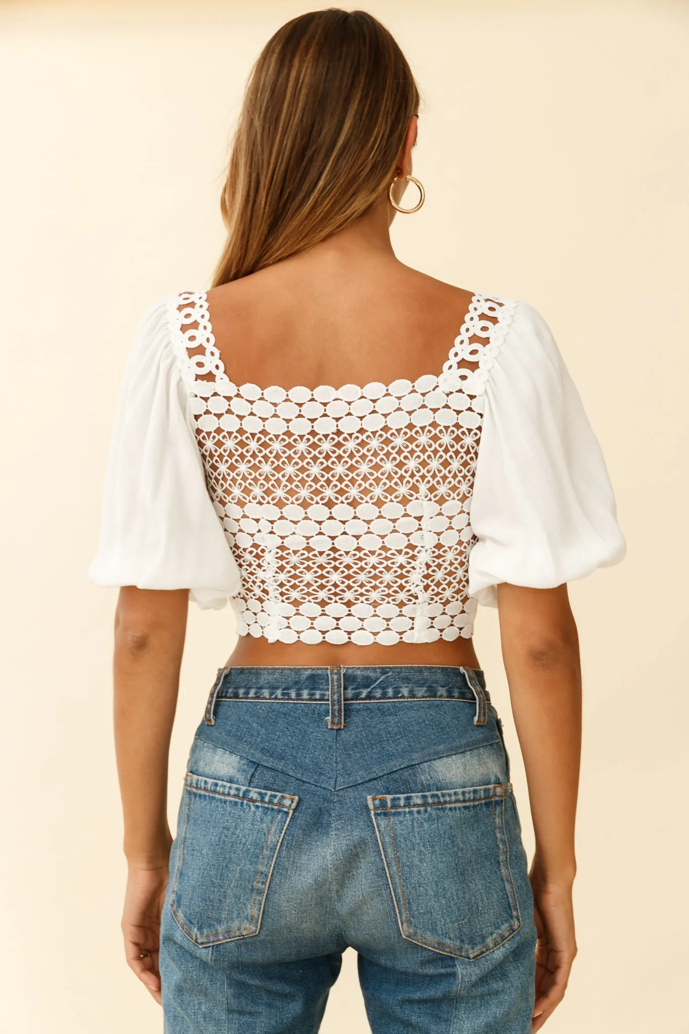 Golden Hour Lace-Up Front Crochet Crop Top White sold by Selfie Leslie product image thumbnail 2