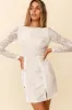 Emme Long Sleeve V-Back Lace Dress White sold by Selfie Leslie