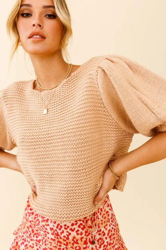 Marla Puff Sleeve Chunky Knit Top Beige sold by Selfie Leslie