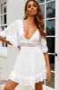 Kauai V-Neckline Crochet Lace Trim Dress White sold by Selfie Leslie