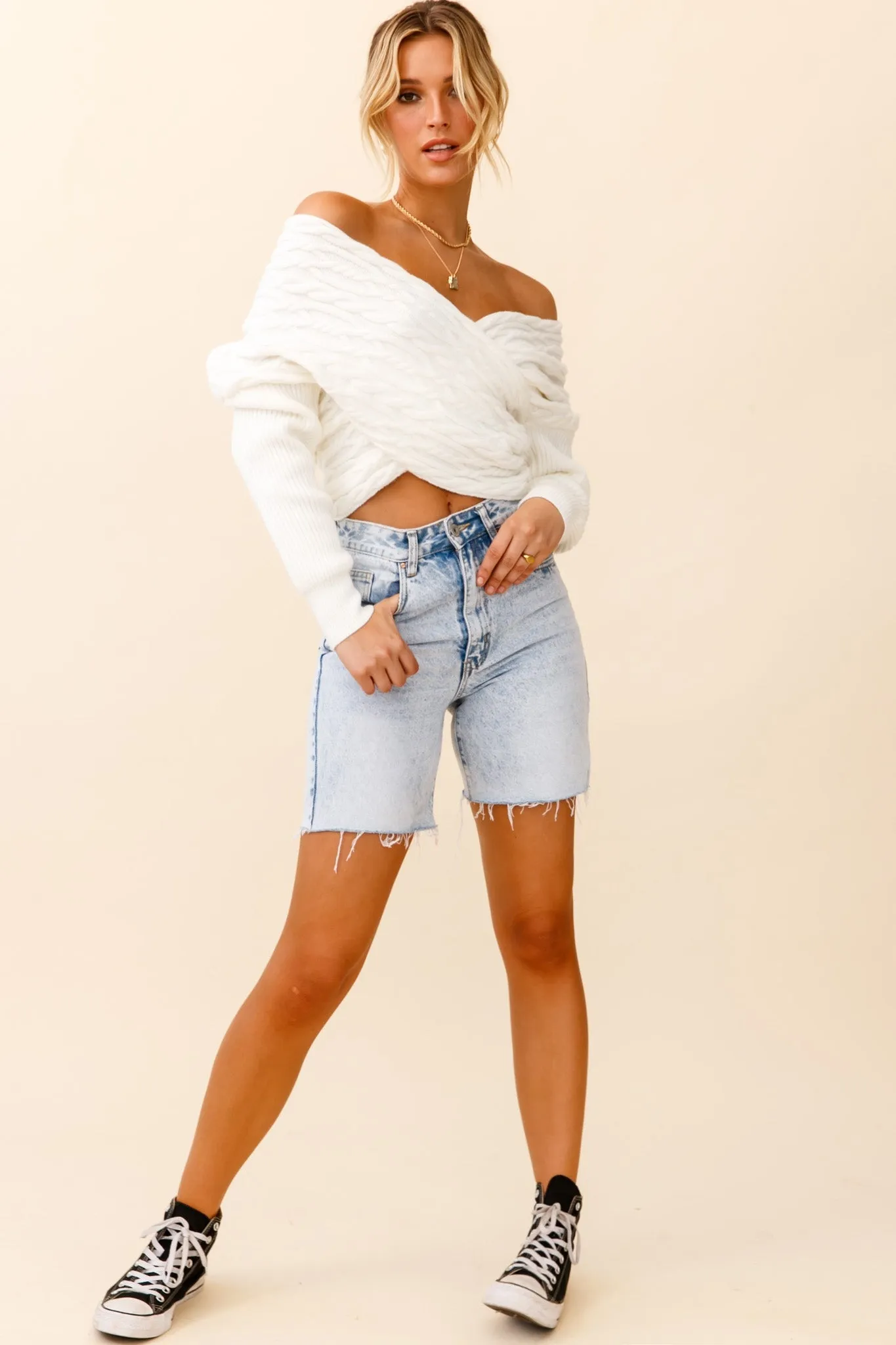 Heartstopper Off-Shoulder Wrap Knit Top White sold by Selfie Leslie product image thumbnail 2