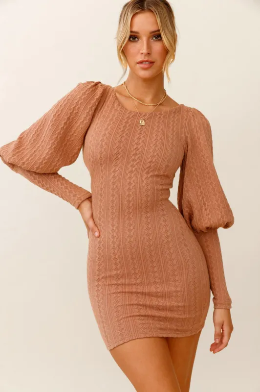 Moneymaker Lantern Sleeve Mini Dress Mocha sold by Selfie Leslie