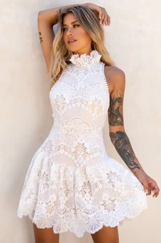 Empress High Neck Open Back Lace Dress White sold by Selfie Leslie