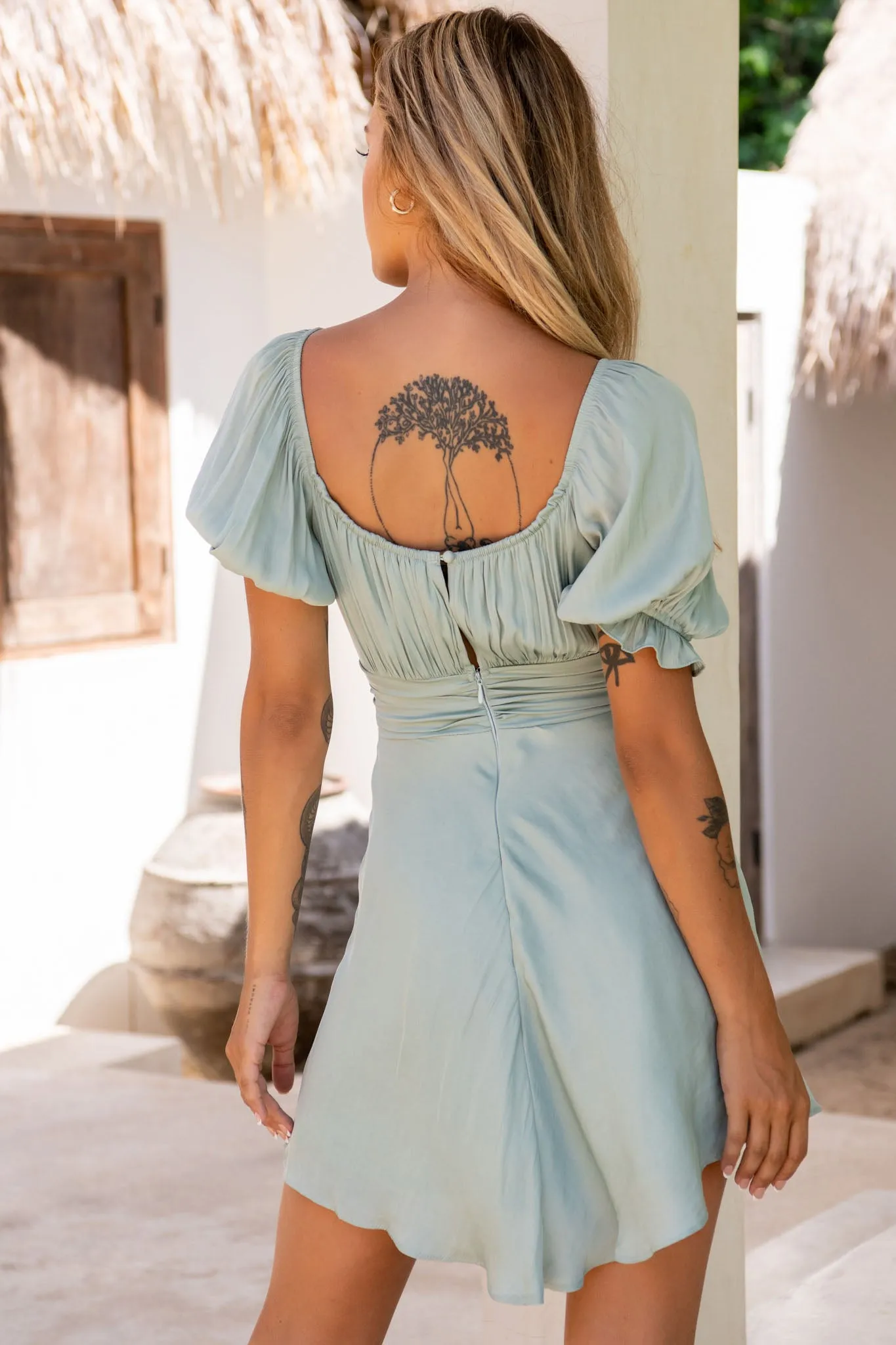 Bright Side Off-Shoulder Puff Sleeve Dress Pistachio sold by Selfie Leslie product image thumbnail 3