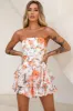Maddox Fit & Flare Bandeau Romper Rose Print Orange sold by Selfie Leslie