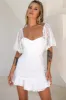 Ring My Bell Sheer Puff Sleeve Embroidery Detail Dress White sold by Selfie Leslie