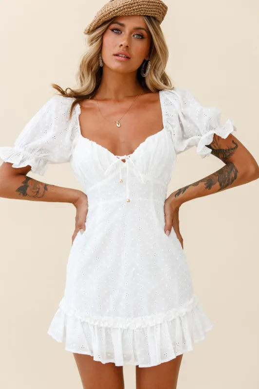 Hayden Puff Sleeve Eyelet Embroidery Dress White sold by Selfie Leslie