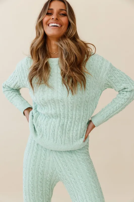 Kansas Long Sleeve Cable Knit Sweater Green sold by Selfie Leslie
