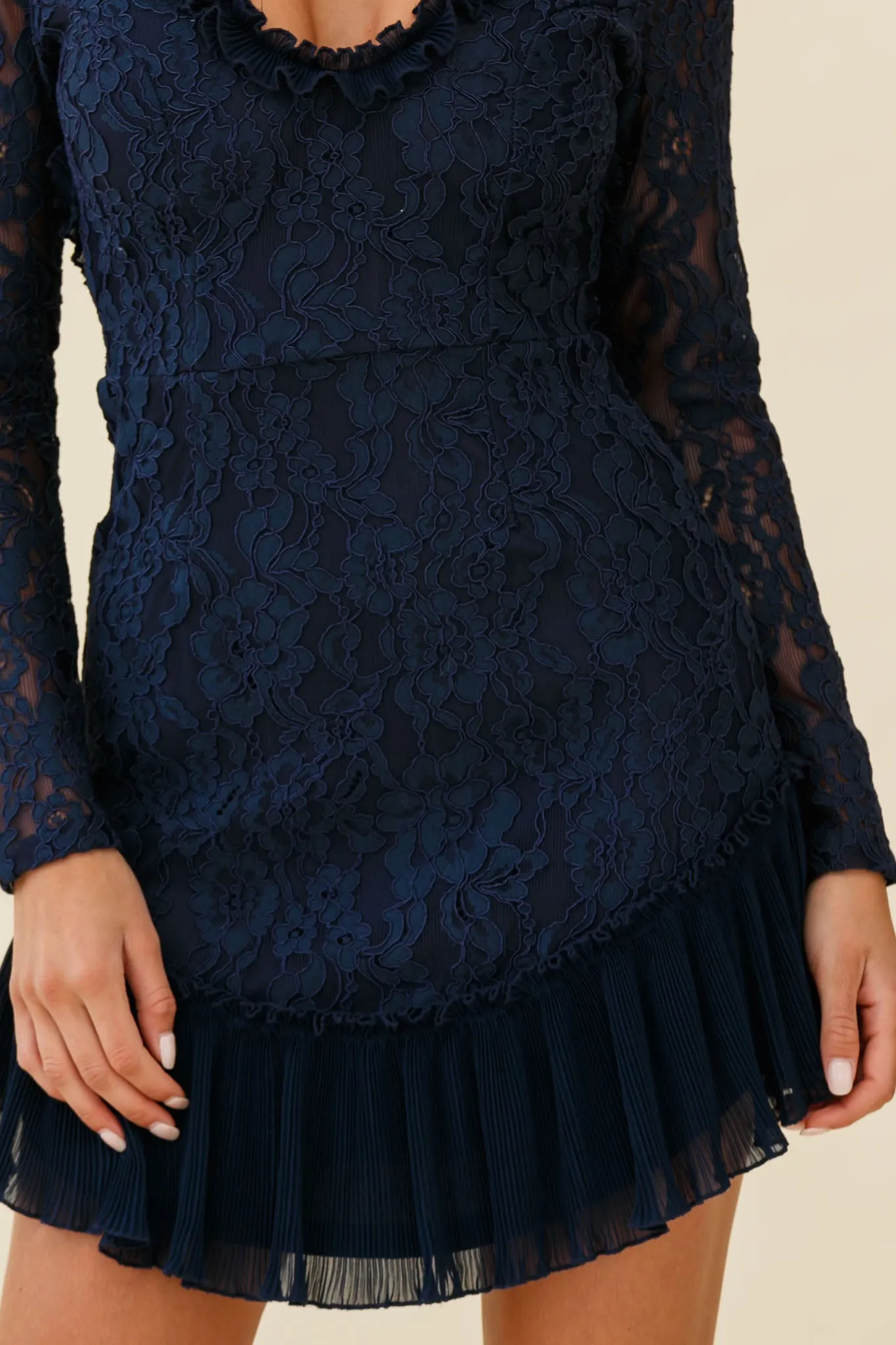 Isabella Long Sleeve Open Back Lace Dress Navy sold by Selfie Leslie product image thumbnail 4