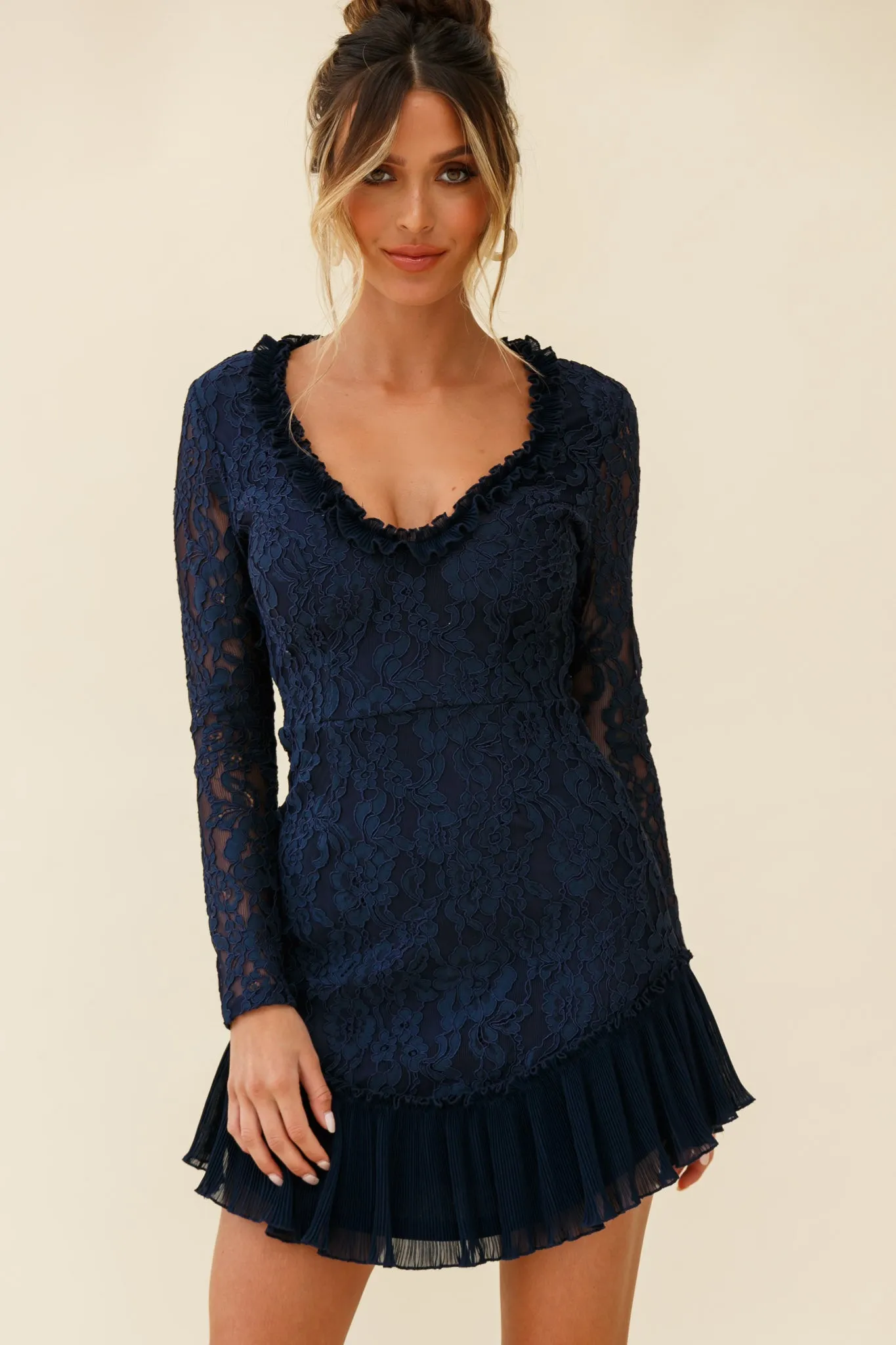 Isabella Long Sleeve Open Back Lace Dress Navy sold by Selfie Leslie product image thumbnail 5