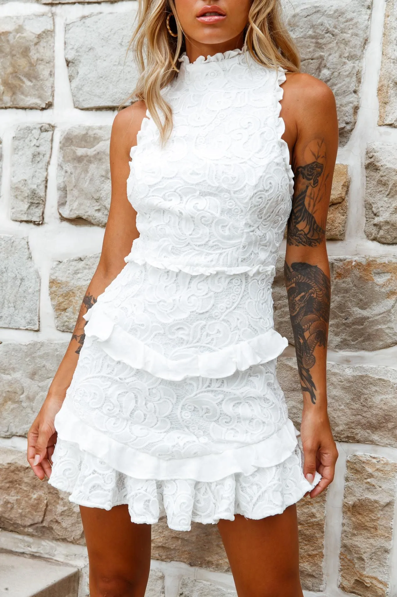 Osiris Sleeveless High Neck Lace Dress White sold by Selfie Leslie product image thumbnail 4