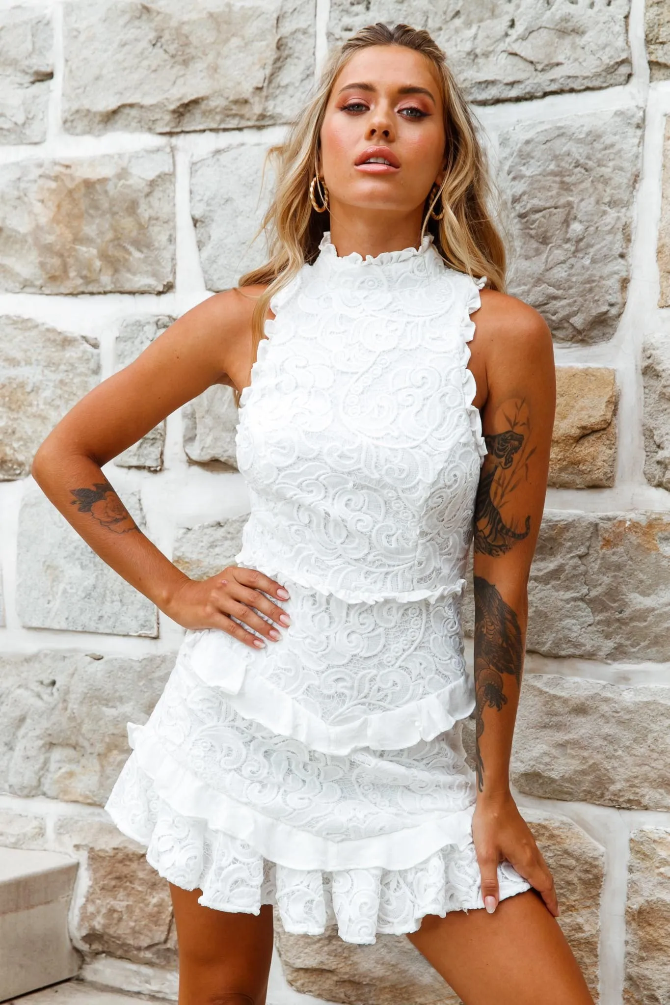 Osiris Sleeveless High Neck Lace Dress White sold by Selfie Leslie product image thumbnail 5