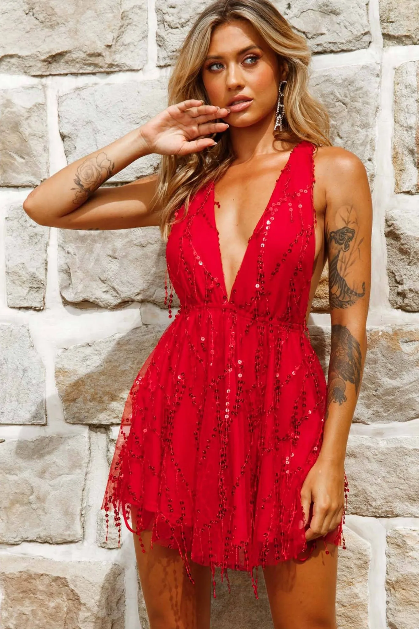 Ariana Sequin Mini Party Dress Red sold by Selfie Leslie