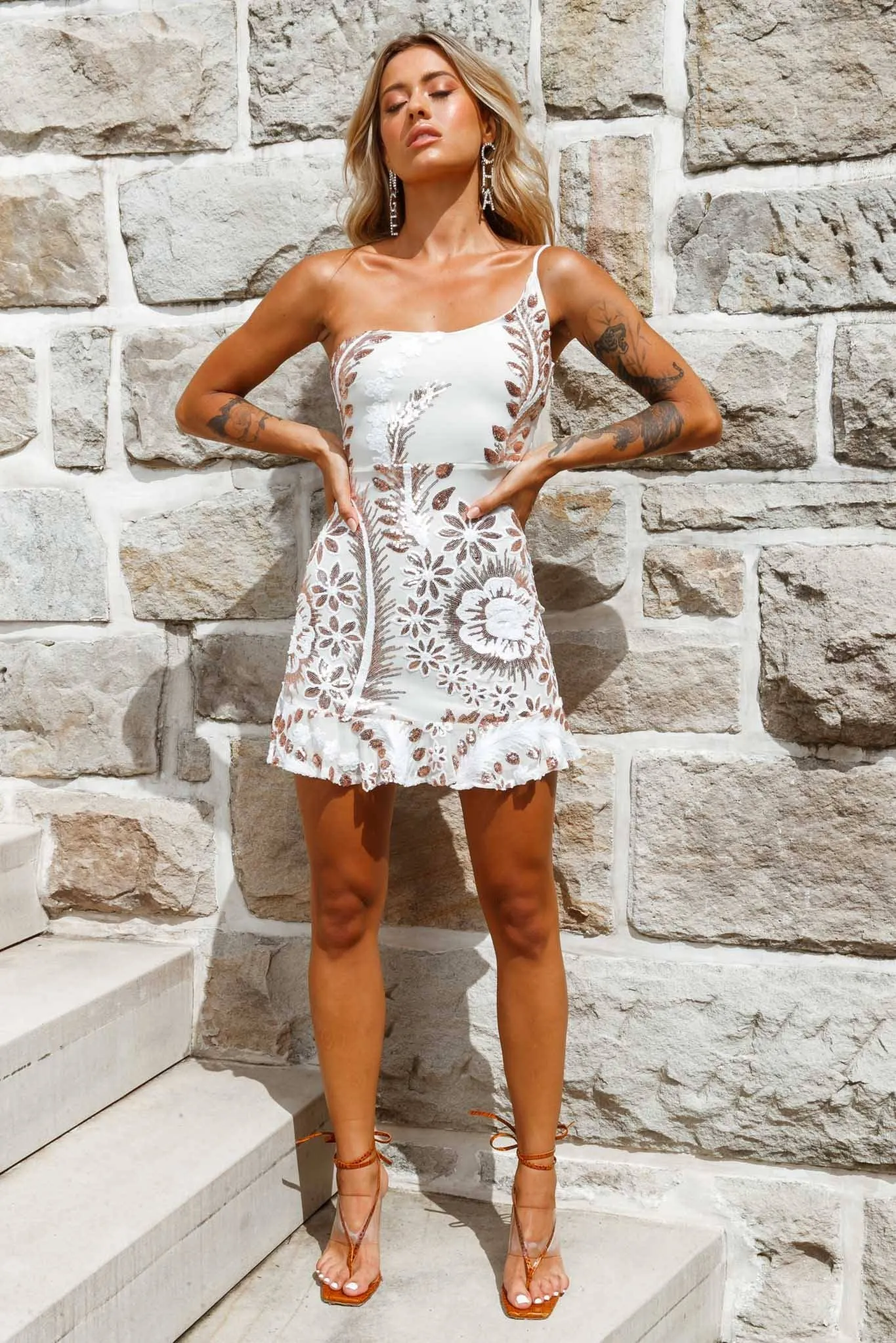 Don't Wait Up One Shoulder Sequin Dress White/Gold sold by Selfie Leslie product image thumbnail 3