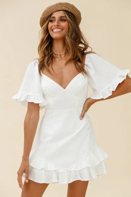 Corina Pleated Bust V-Back Dress White sold by Selfie Leslie