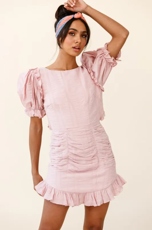 Icing On The Cake Open Back Ruched Dress Blush sold by Selfie Leslie