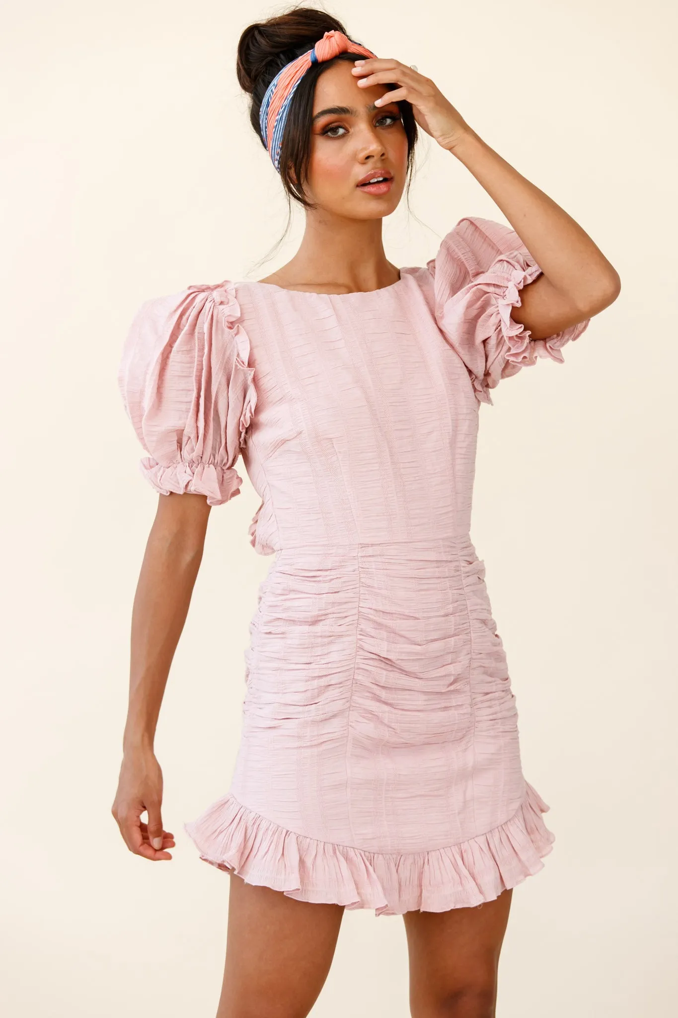 Icing On The Cake Open Back Ruched Dress Blush sold by Selfie Leslie product image thumbnail 5