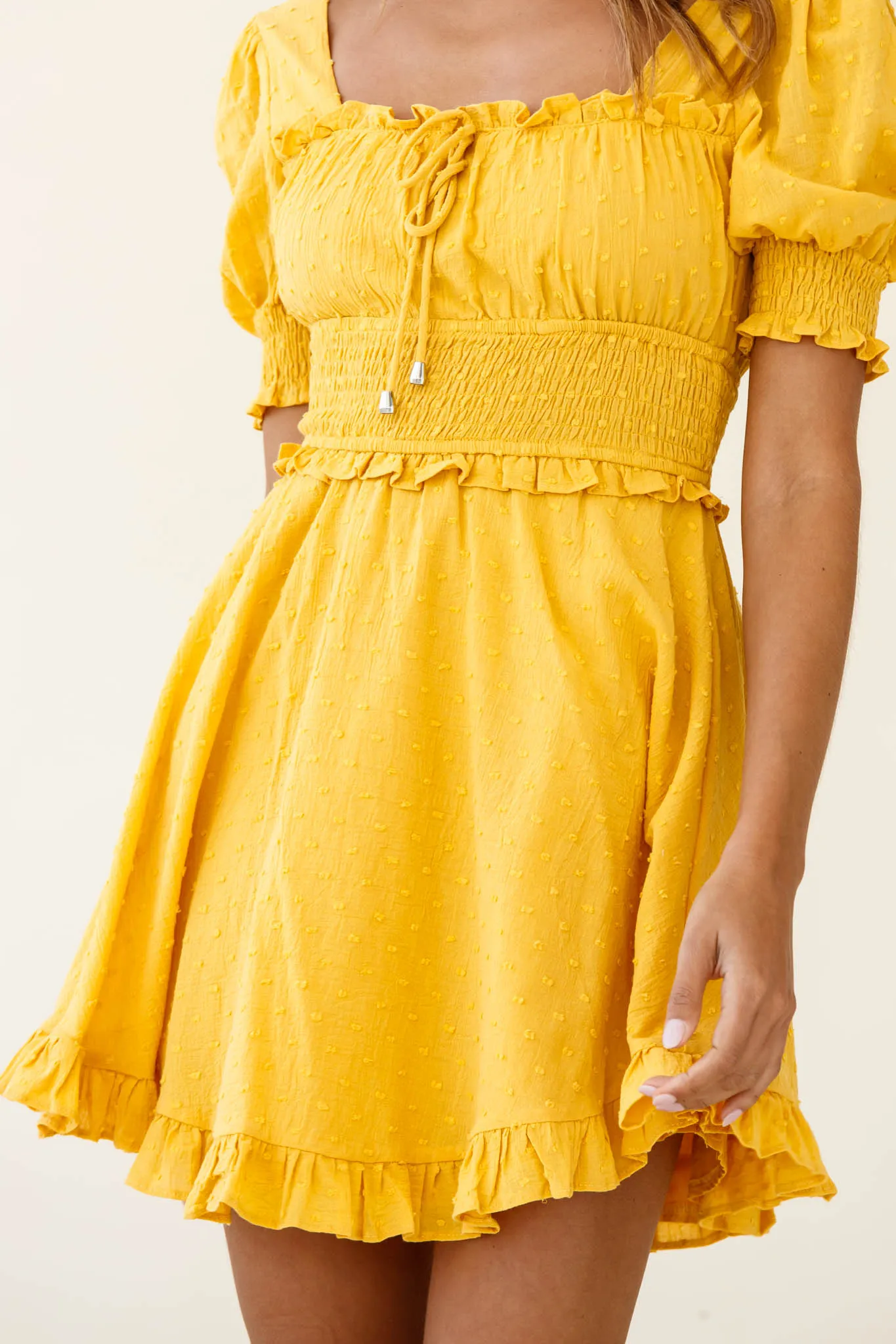 Summer In Paris Puff Sleeve Open Back Dress Mustard sold by Selfie Leslie product image thumbnail 4