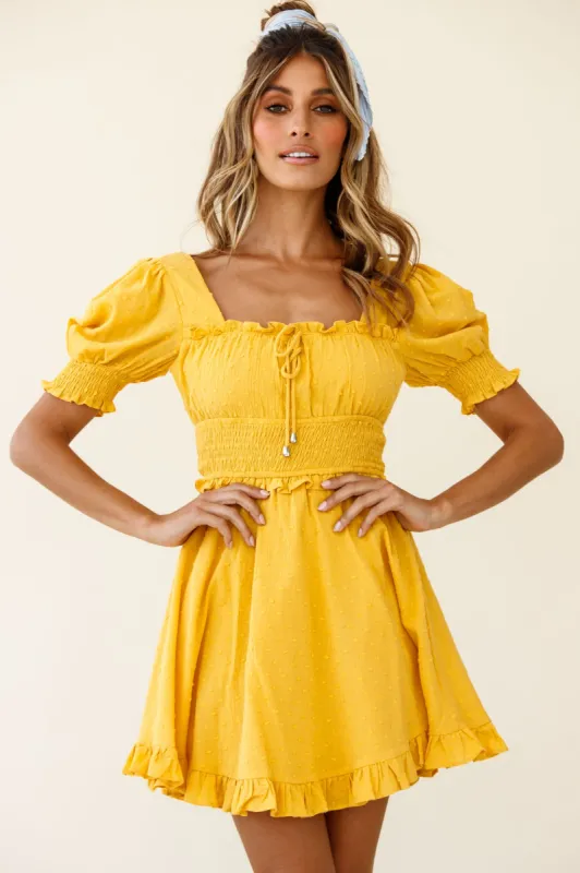 Summer In Paris Puff Sleeve Open Back Dress Mustard sold by Selfie Leslie