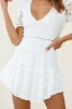 Adelia Ruched Puff Sleeve Floral Embroidery Dress White sold by Selfie Leslie