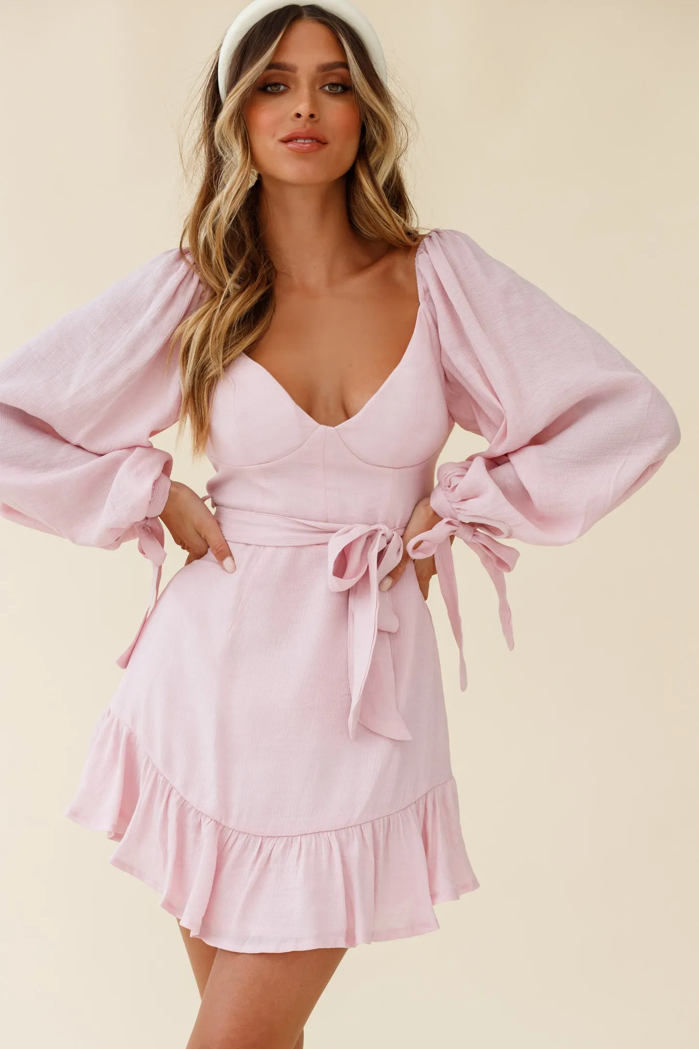 Make Memories Balloon Sleeve Molded Bust Dress Blush sold by Selfie Leslie