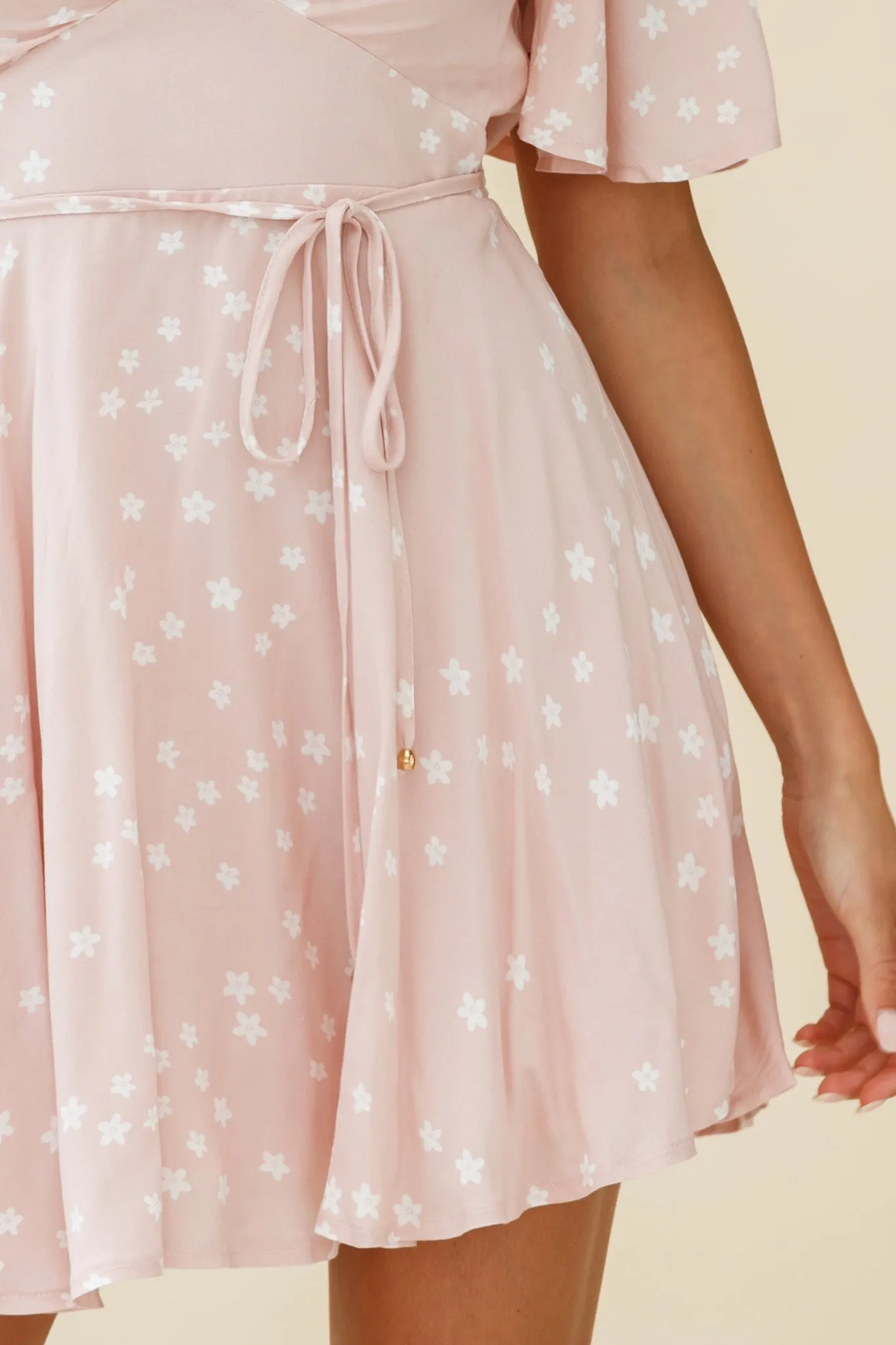 Dina V-Neckline Angel Sleeve Summer Dress Floral Print Pink sold by Selfie Leslie product image thumbnail 4