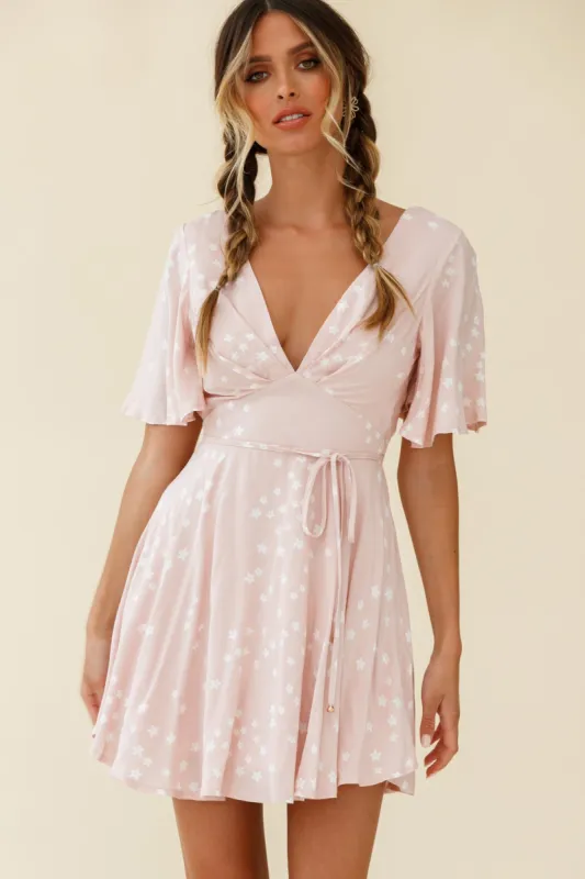 Dina V-Neckline Angel Sleeve Summer Dress Floral Print Pink sold by Selfie Leslie