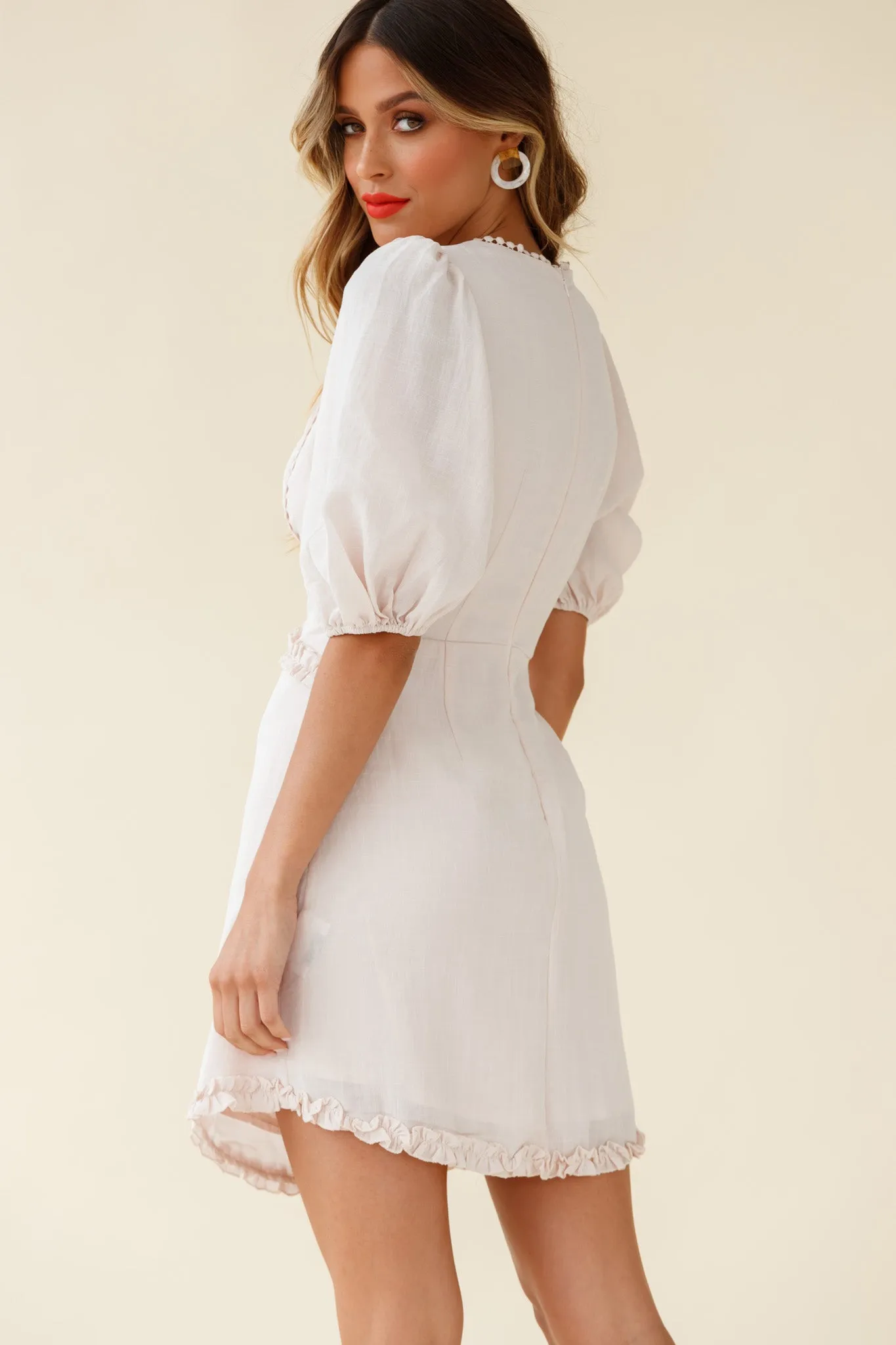 Meant To Be Puff Sleeve Frill Detail Dress Beige sold by Selfie Leslie product image thumbnail 3