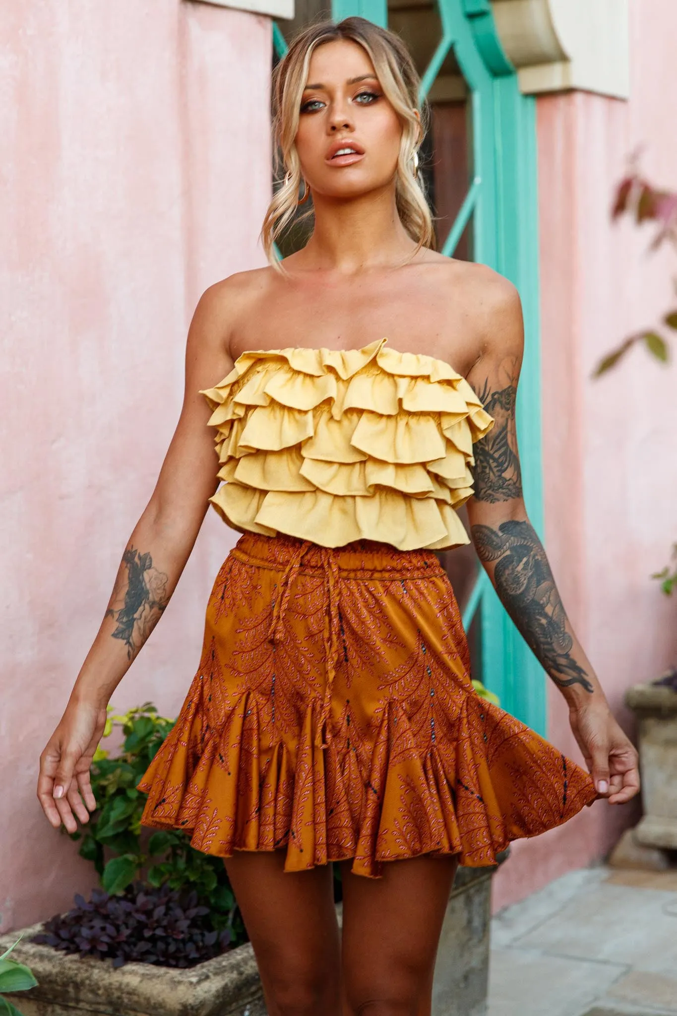 Talulah Layered Ruffle Lace-Up Back Crop Top Yellow sold by Selfie Leslie product image thumbnail 3