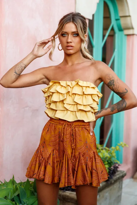 Talulah Layered Ruffle Lace-Up Back Crop Top Yellow sold by Selfie Leslie