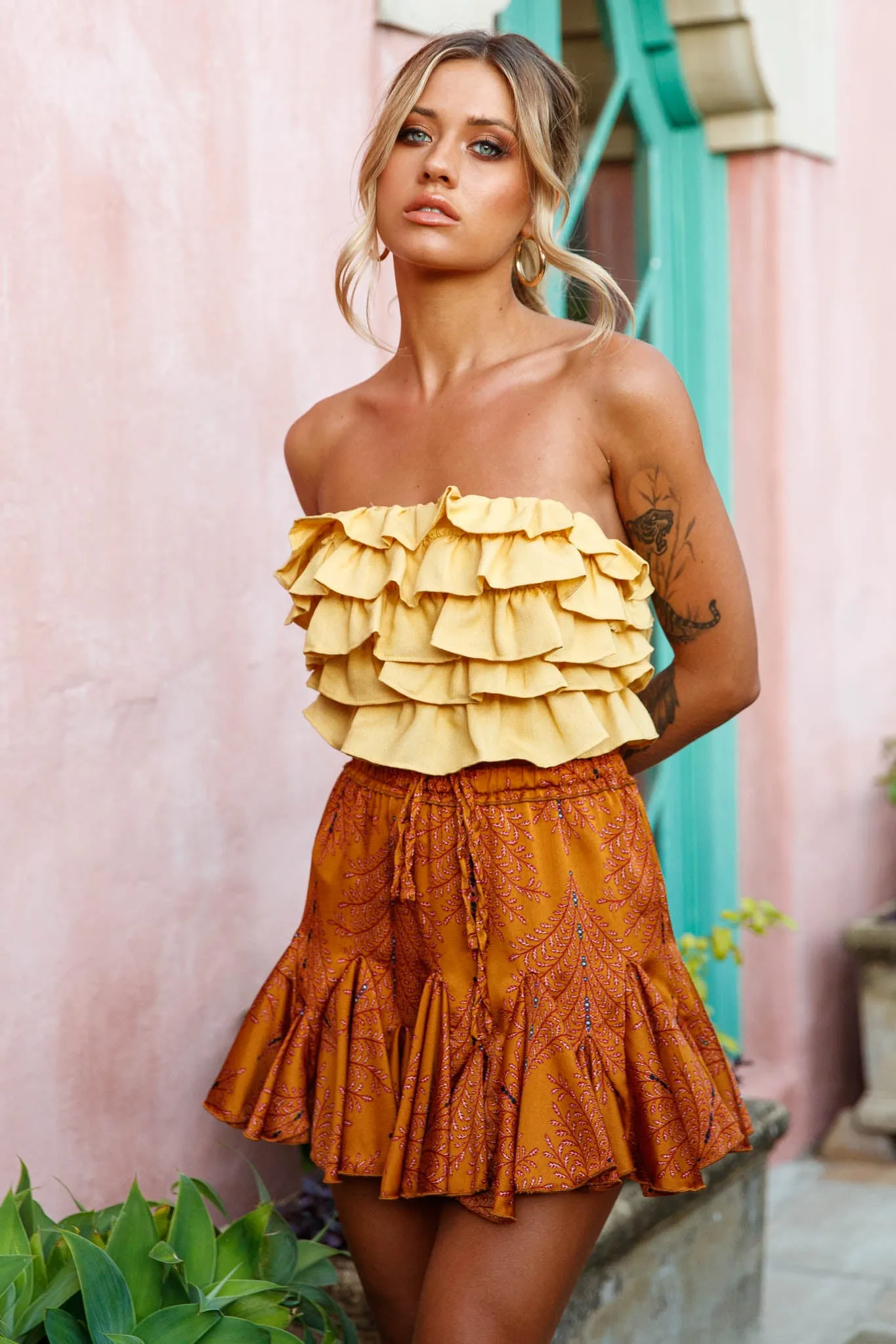 Talulah Layered Ruffle Lace-Up Back Crop Top Yellow sold by Selfie Leslie product image thumbnail 5