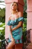 Bobby Bardot Neckline Puff Sleeve Dress Flower Spring Print Sage sold by Selfie Leslie