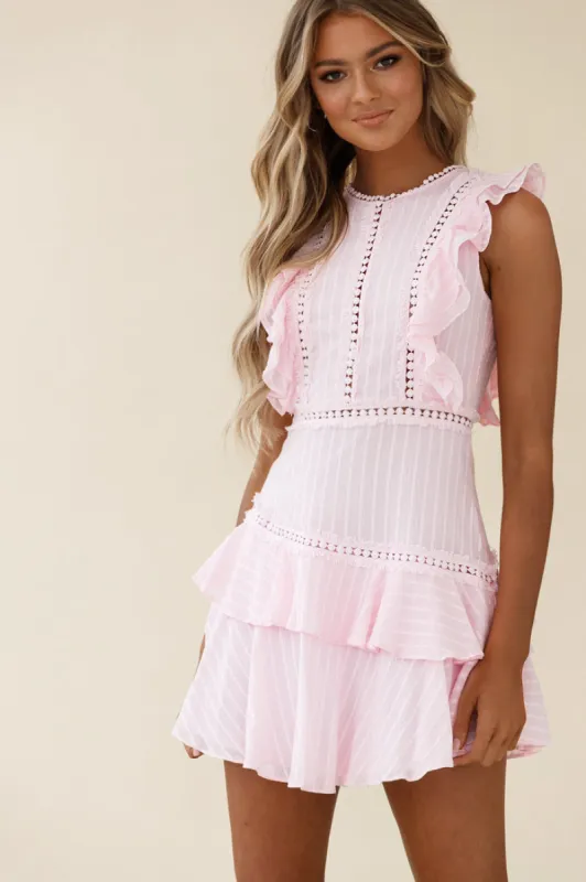 Melrose Sleeveless Crochet & Ruffle Detail Dress Pink sold by Selfie Leslie