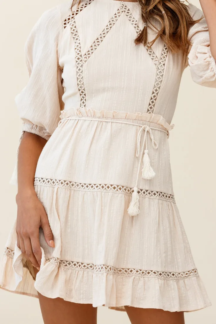Antonia Half Puff Sleeve Crochet Detail Dress Beige sold by Selfie Leslie product image thumbnail 4