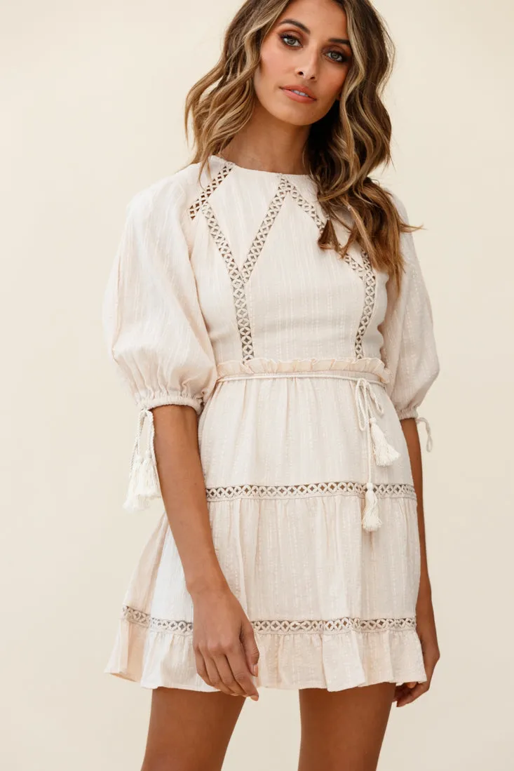Antonia Half Puff Sleeve Crochet Detail Dress Beige sold by Selfie Leslie