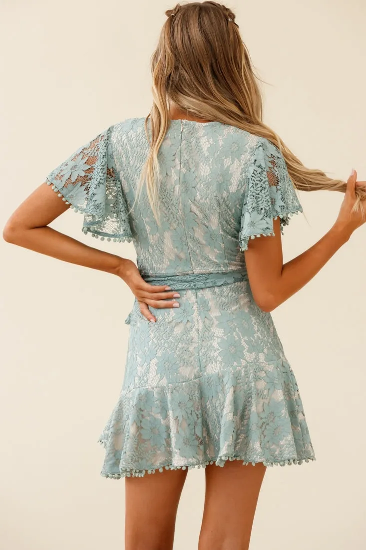 Cami Angel Sleeve Faux Wrap Dress Sage With Beige Lining sold by Selfie Leslie product image thumbnail 3